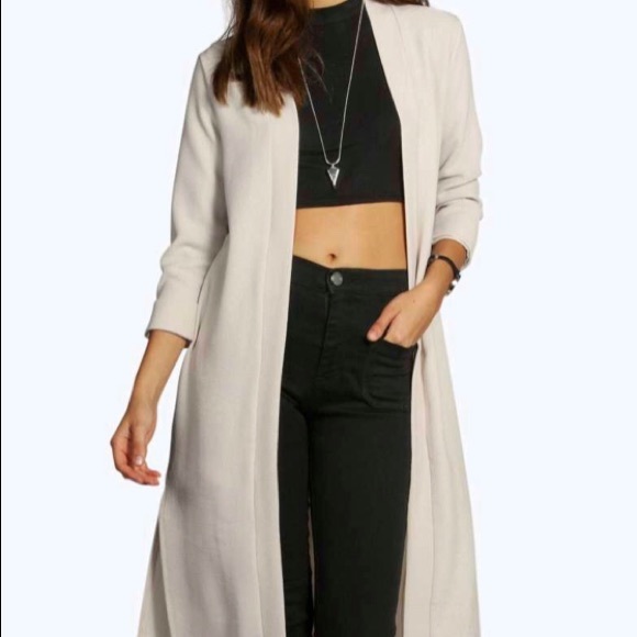 Boohoo Sweaters - Boohoo Isabella Turn Up Cuff Stone Duster Cardigan
